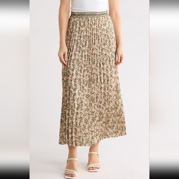 Max Studio Pleated Midi Skirt with Floral Print